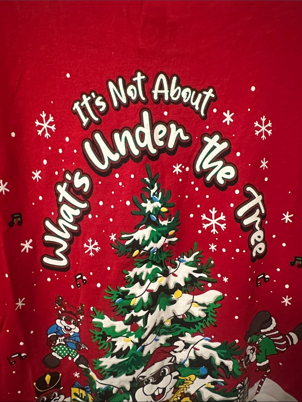 Red Holiday Graphic Tee — Festive Tree Rocking Design - Picture 2 of 9